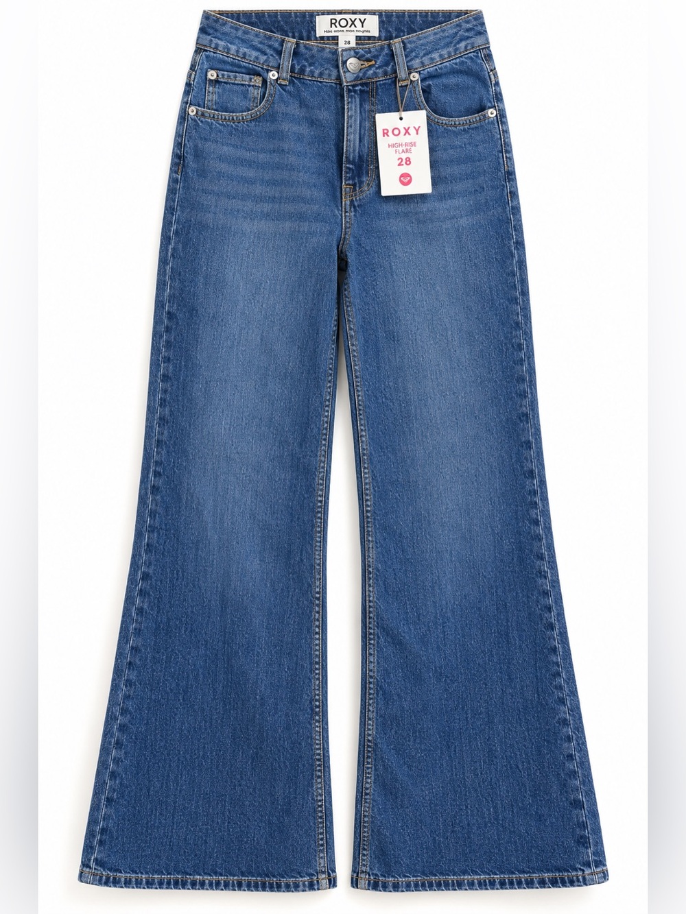 NWT ROXY Surf On Cloud High Rise Flare Wide Leg Jeans Medium Blue Size 28
